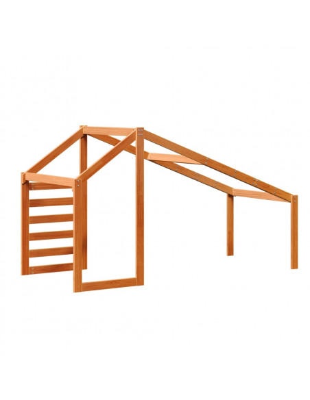 Tetto Letto Bambini Marrone Cera 198x87x113 Legno Massello Pino