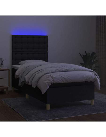 Letto a Molle con Materasso e LED Nero 80x200 cm in Tessuto