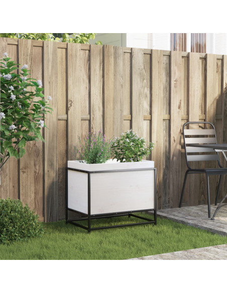 Fioriera da Giardino Bianca 60x40x50 cm Legno Massello di Pino