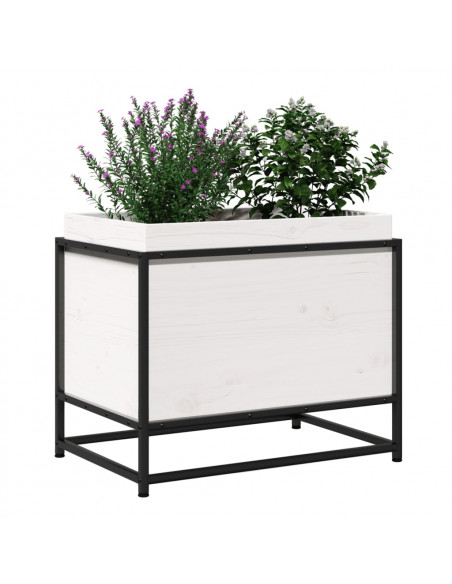Fioriera da Giardino Bianca 60x40x50 cm Legno Massello di Pino