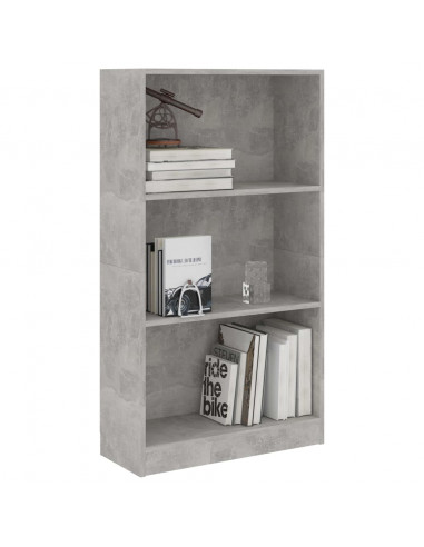Libreria a 3 Ripiani Cemento 60x24x109 cm in Legno Multistrato