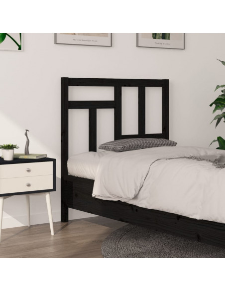 Testiera per Letto Nera 80,5x4x100 cm in Legno Massello di Pino