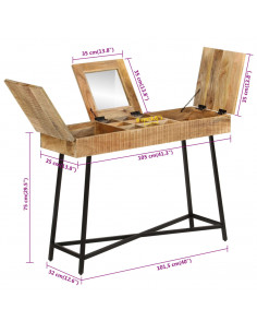 Toeletta 105x35x75cm Legno Massello Mango Grezzo e Ferro