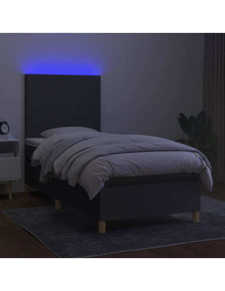 Letto a Molle Materasso e LED Grigio Scuro 100x200cm in Tessuto
