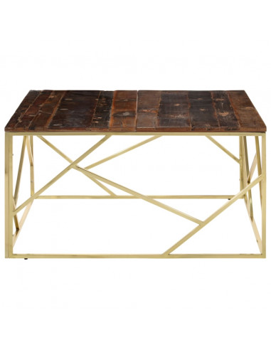Tavolino Dorato in Acciaio Inox e Traverse in Legno Massello