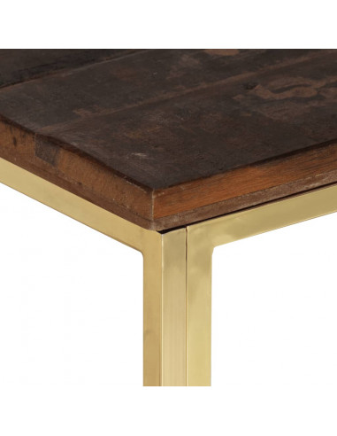 Tavolino Dorato in Acciaio Inox e Traverse in Legno Massello