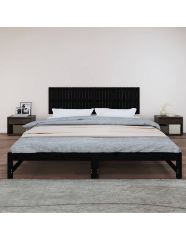 Testiera da Parete Nera 204x3x60 cm in Legno Massello di Pino