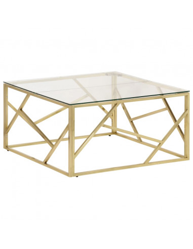 Tavolino Salotto Dorato Acciaio Inossidabile e Vetro Temperato
