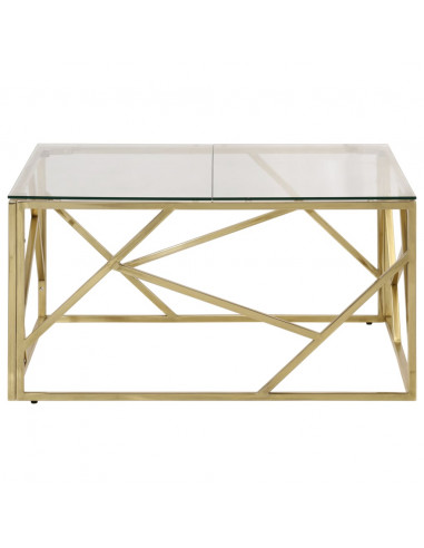 Tavolino Salotto Dorato Acciaio Inossidabile e Vetro Temperato
