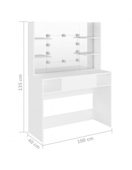 Toeletta con Luci LED 100x40x135 cm in MDF Bianca