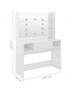 Toeletta con Luci LED 100x40x135 cm in MDF Bianco Lucido