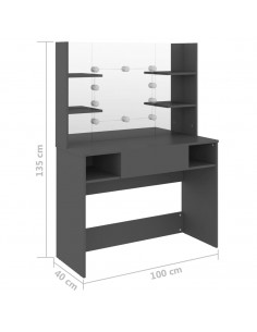 Toeletta con Luci LED 100x40x135 cm in MDF Grigia