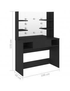 Toeletta con Luci LED 100x40x135 cm in MDF Nera