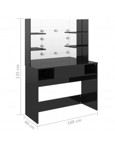 Toeletta con Luci LED 100x40x135 cm in MDF Nero Lucido