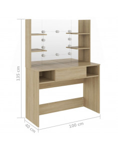 Toeletta con Luci LED 100x40x135 cm in MDF Rovere