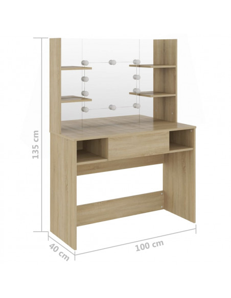 Toeletta con Luci LED 100x40x135 cm in MDF Rovere