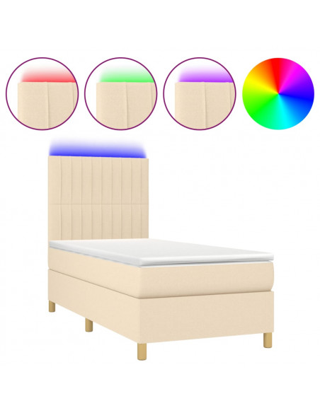 Letto a Molle con Materasso e LED Crema 100x200cm in Tessuto
