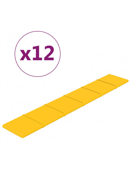 Pannelli Murali 12 pz Gialli 90x15 cm Velluto 1,62 m²