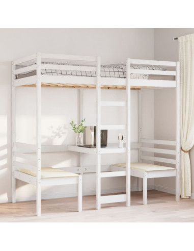 Giroletto Soppalco con Scrivania e Sedie Bianco 90x190cm Pino