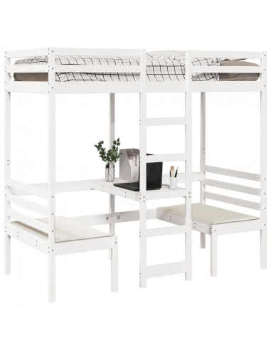 Giroletto Soppalco con Scrivania e Sedie Bianco 90x190cm Pino