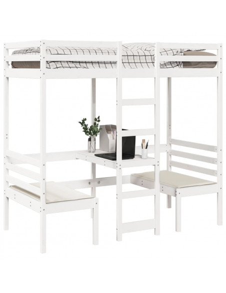 Giroletto Soppalco con Scrivania e Sedie Bianco 90x190cm Pino