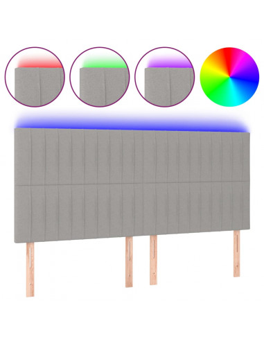 Testiera a LED Grigio Chiaro 160x5x118/128 cm in Tessuto