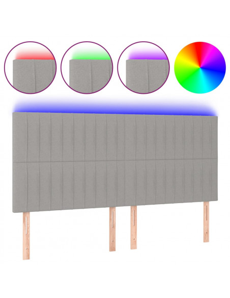 Testiera a LED Grigio Chiaro 160x5x118/128 cm in Tessuto