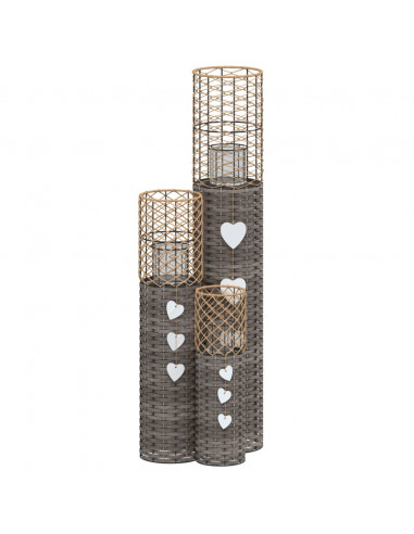 Portacandele 3 pz in Vimini Grigio