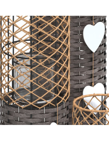 Portacandele 3 pz in Vimini Grigio