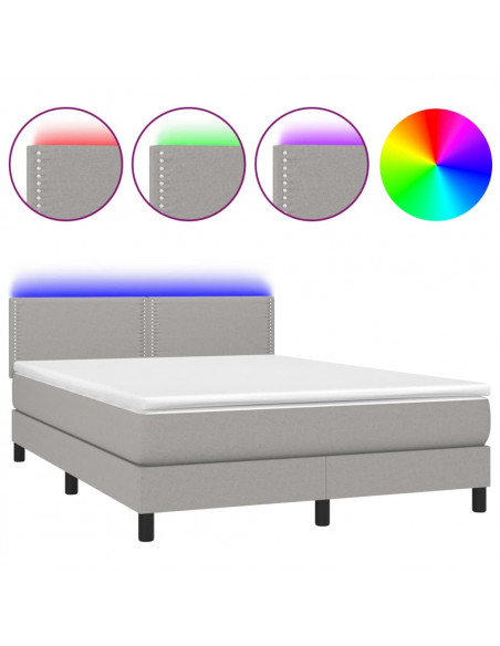 Letto a Molle Materasso e LED Grigio Chiaro 140x200 cm Tessuto