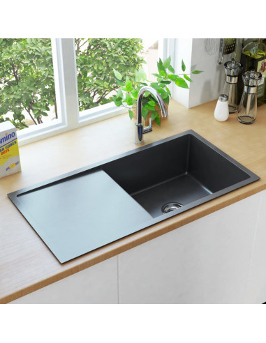 Lavello da Cucina Lavorato a Mano Nero in Acciaio Inox