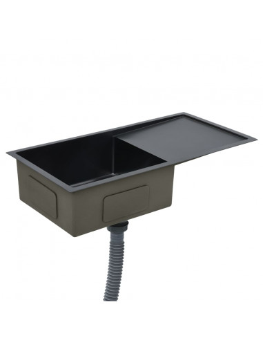 Lavello da Cucina Lavorato a Mano Nero in Acciaio Inox