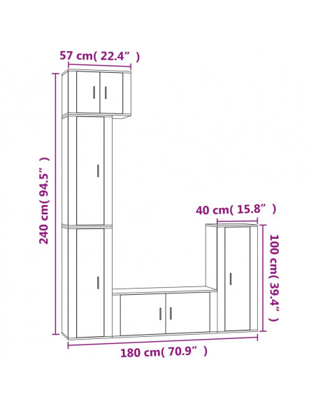 Set di Mobili Porta TV 5 pz Bianco Lucido in Legno Multistrato
