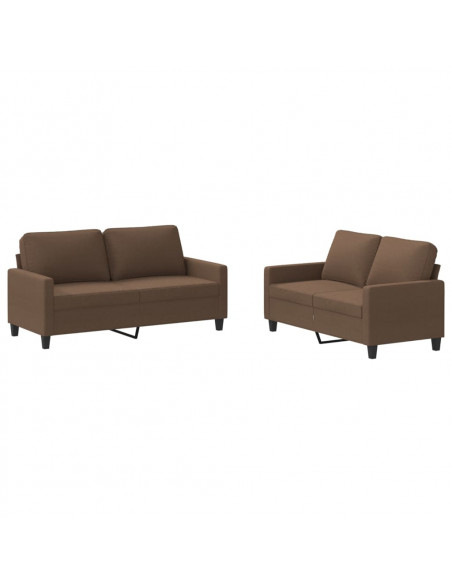 Set di Divani 2 pz con Cuscini Marrone in Tessuto