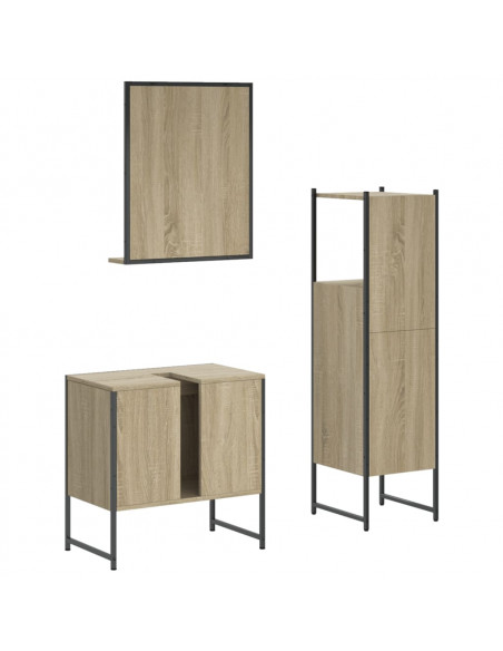 Set di Mobili da Bagno 3 pz Rovere Sonoma in Legno Multistrato