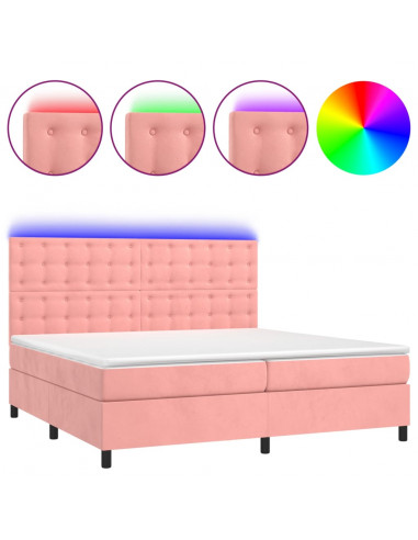 Letto a Molle con Materasso e LED Rosa 200x200 cm in Velluto