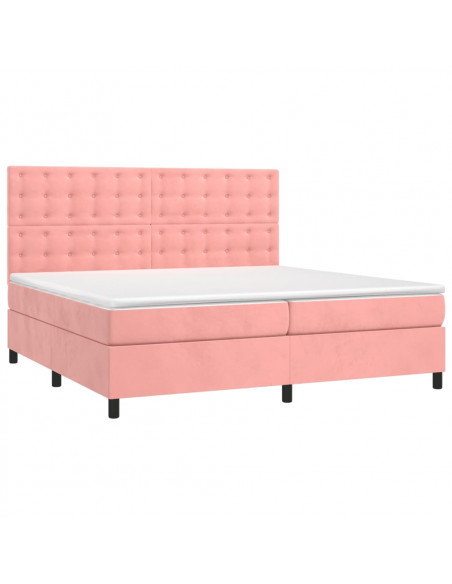 Letto a Molle con Materasso e LED Rosa 200x200 cm in Velluto