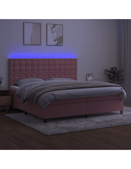 Letto a Molle con Materasso e LED Rosa 200x200 cm in Velluto