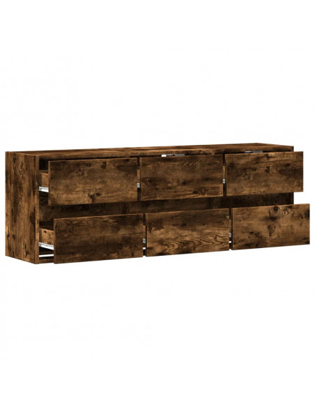 Mobile TV a Parete con Luci LED Rovere Fumo 130x31x45 cm