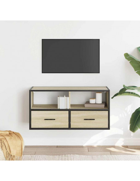 Mobile TV Rovere Sonoma 80x31x39,5 cm Legno Multistrato Metallo