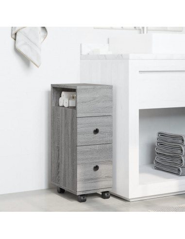 Mobile da Bagno Stretto con Ruote Grigio Sonoma in Truciolato