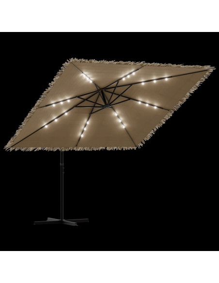 Ombrellone Giardino LED e Palo in Acciaio Marrone 246x246x230cm