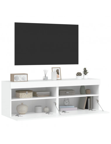 Mobili TV a Parete con Luci LED 2pz Bianchi 60x30x40 cm