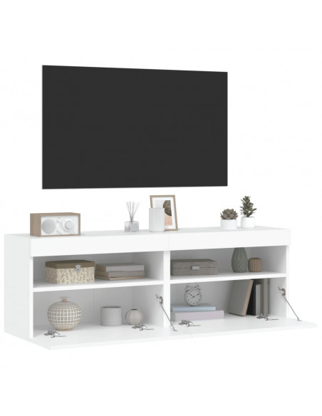 Mobili TV a Parete con Luci LED 2pz Bianchi 60x30x40 cm