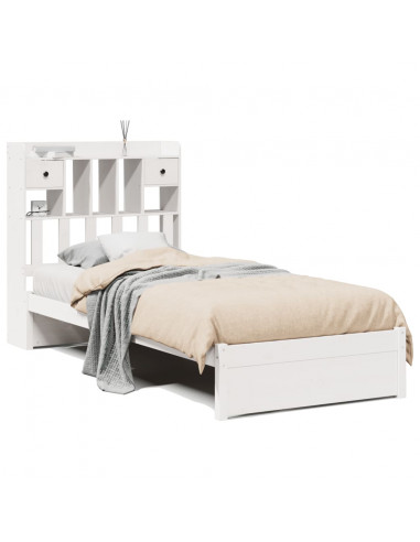 Letto Libreria senza Materasso Bianco 90x190 cm Massello Pino