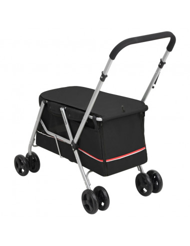 Passeggino per Cani Pieghevole Nero 100x49x96cm Tessuto di Lino