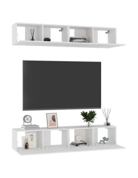 Mobili TV 4 pz Bianchi 80x30x30 cm in Legno Multistrato