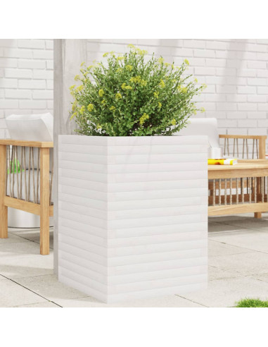 Fioriera da Giardino Bianca 50x50x68,5cm Legno Massello di Pino