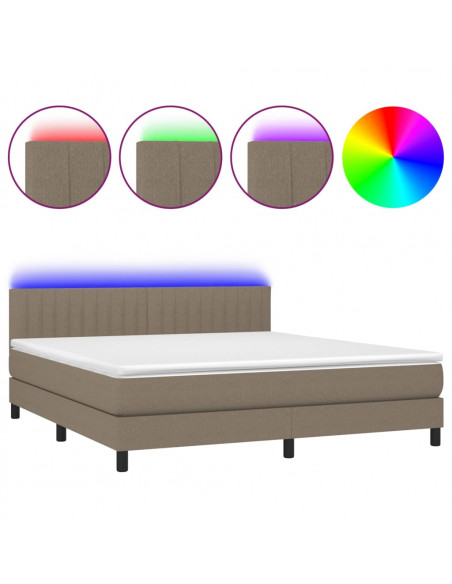 Letto a Molle con Materasso e LED Tortora 160x200 cm in Tessuto
