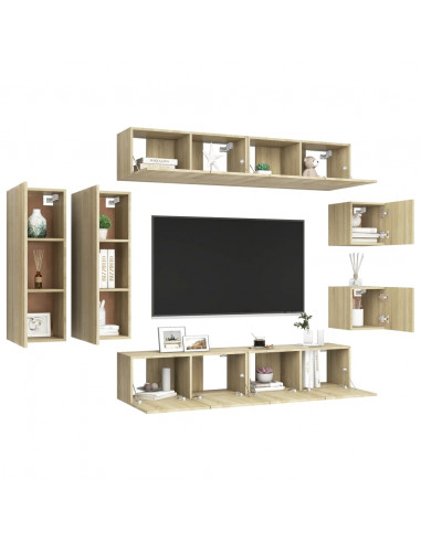 Set di Mobili Porta TV 8 pz Rovere Sonoma in Legno Multistrato